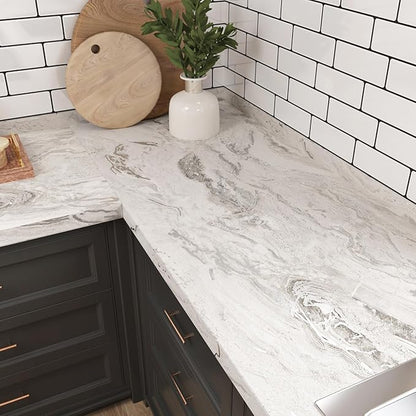 Wallercity Beige/Silver Peel and Stick Marble Wallpaper for Cabinets Bathroom Marble Contact Paper for Countertops Self Adhesive Removable Vinyl Countertop Wall Paper for Shelf Liner 15.8''x236''