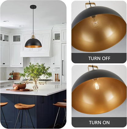 12 Inch Pendant Lights for Kitchen Island Matte Blacks Farmhouse Pendant Light fixtures Adjustable Height Dome Hanging Light for Dinning Room Bedroom Hallway,1 Pack