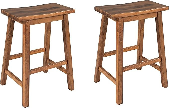 2-Piece Farmhouse Rustic Counter Height Wood Kitchen Stools,Save Space,Soild Rubber Wooden Legs with MDF Tabletop,for for Dorm,Apartment,Dining Room,Walnut