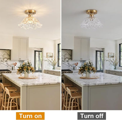 Semi Flush Mount Ceiling Light, Vintage Ceiling Light 11",Transparent Glass Light Fixture E26 for Kitchen Entryway Bedroom Dining Room