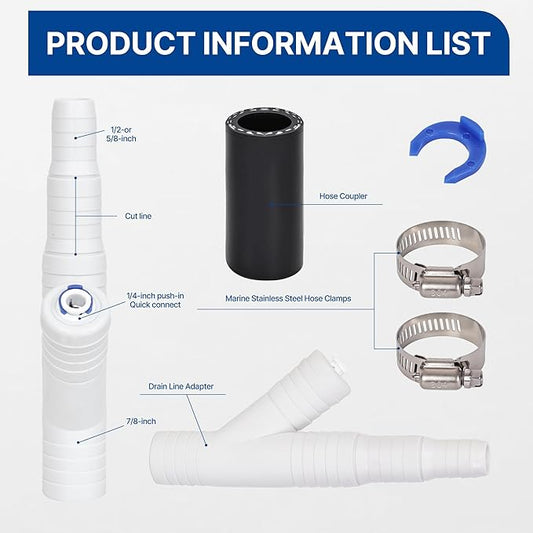 Dishwasher Drain Hose Adapter, RO Drain Line adapter，Garbage Disposal Adapter with 1/4-inch Quick Connect Fitting and 7/8-inch Fitting for a Dishwasher，No Drilling Required