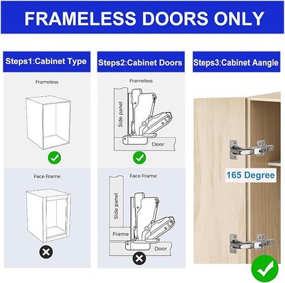 165 Degree Soft Close Cabinet Hinges, Face Frame Mount,3D Concealed Slow Self Closing for Folden Cupboard, 2-Pack, for Corner Kitchen Cabinet, Cupboard Folded, Folden Door, Closets