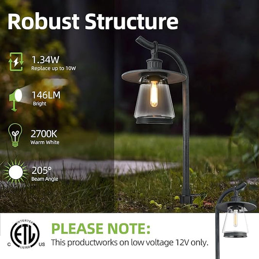 hykolity Low Voltage Landscape Path Lights, 12V-15V AC LED Outdoor Landscape Lighting with LED Bulb & Wire Connector, Zinc Aluminum Housing Pathway Lights for Yard Garden Walkway, 4 Pack, ETL Listed