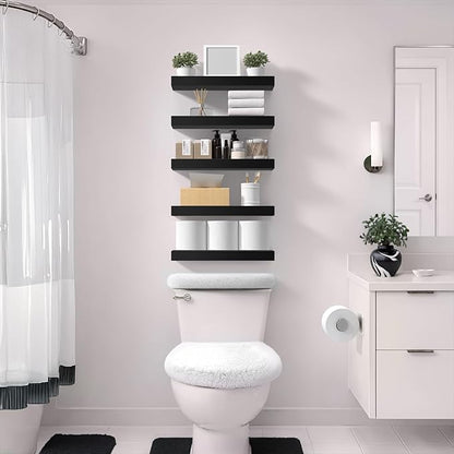 Sorbus Floating Shelves for Wall – 16 Inch Floating Shelf for Kitchen, Bedroom, Living Room, Bathroom, Home & Wall Decor - Mounted Bathroom Shelves with Invisible Brackets (Black, 5 Pack)