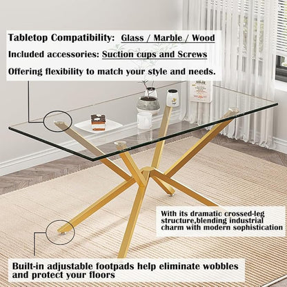 30 Inch Metal Table Base for Dining Room, Heavy Duty Table Legs for Glass, Marble, and Wood Tops, Furniture Legs for Home,Kitchen,Office (Gold)