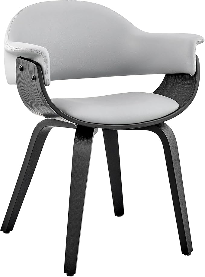 Armen Living Adalyn Faux Leather and Wood Dining Room Accent Chair, Gray/Black 19D x 25W x 30H in