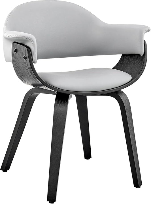 Armen Living Adalyn Faux Leather and Wood Dining Room Accent Chair, Gray/Black 19D x 25W x 30H in
