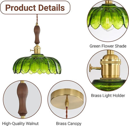 Glass Pendant Lights Kitchen Island, Green Glass Pendant Light, Vintage Pendant Light Fixtures, Hanging Lights Fixture for Kitchen Island Entryway Dining Room Bedroom Hallway