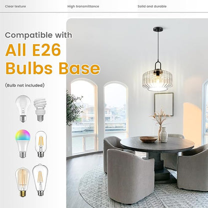 Glass Pendant Light Fixture Kitchen Island Farmhouse Modern Pendant Lights Striped Wave Clear Globe Lamp Shade Black Metal Light fixtures Dining Room Glass Ceiling Hanging Lighting
