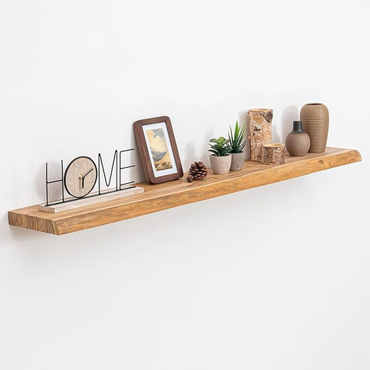 Acovy Extra Deep 48" Long Live Edge Rustic Floating Shelves for Wall, Solid Wood Wall Shelves with Invisible Bracket Mount for Living Room Bathroom Bedroom Kitchen, Set of 1, Natural