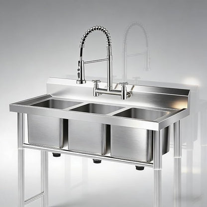 Wall Mount Faucet 8 Inch Center, with Pull Down Sprayer, Commercial Mixer Tap, High Arc Dual Handle Spring Kitchen Sink Faucets