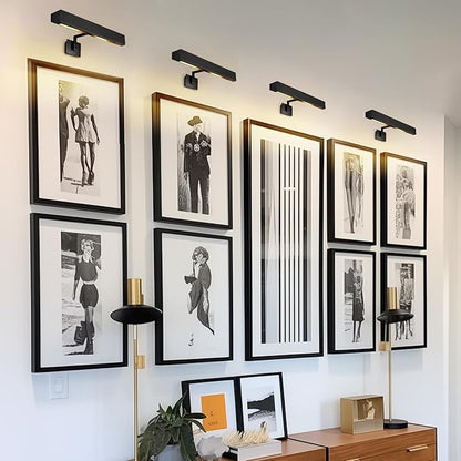 18" Picture Light Black Picture Light Hardwired, 2-Light Bronze Art Lights Dimmable Frame Lights for Wall, 3000k Gallery Light Art Frame Light 270° Gallery Lamp for Bathroom, Living Room, Hallway