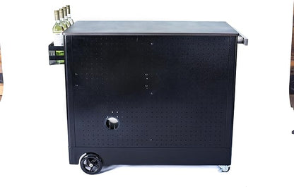 Mont Alpi Stainless Steel 48"W x 22.5"D x 36"H Large Outdoor Kitchen Island Rolling Bar Cart Prep Table Grill Station with Ceramic Top & Beverage Refrigerator + Storage Drawers + Portable Ice Cooler