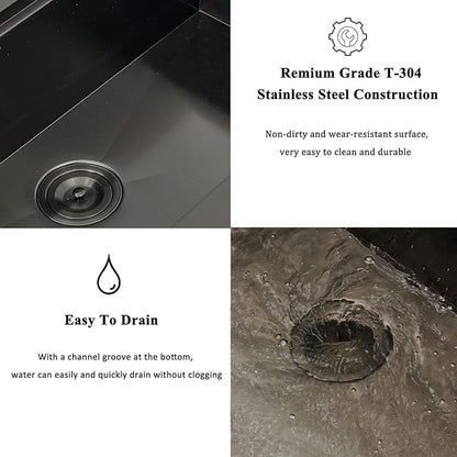 15x17 Black Bar Sink Undermount, Gunmetal Black Workstation Stainless Steel 16 Gauge Small Kitchen RV Prep Wet Bar Sink 9" Deep Single Bowl with Cutting Board