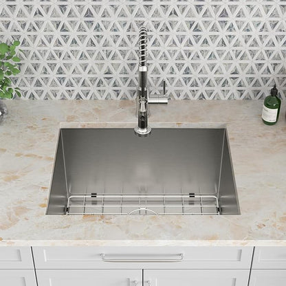 Kichae 12" Deep Laundry Sink Undermount - 24 Inch Undermount Utility Sink Stainless Steel Single Bowl Under Counter Handmade Laundry Utility Room Basin