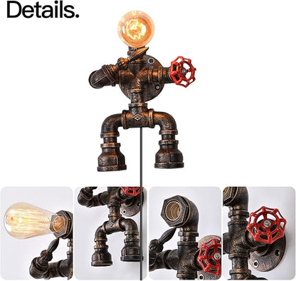 Industrial Plug in Wall Light E26 Base Edison Wire Retro Style Vintage Wall Lights with 5.9Ft Adjustable Plug in Cord Rustic Wall Sconce Fixture for Headboard Bedroom Porch - Robot
