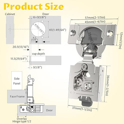Onemake 60 Pack 1/2" Overlay Soft Close Cabinet Hinges, Clip-on Plate, 105° Smooth Slow Self Closing, 3D Adjustment, Face Frame Concealed Hardware Replacement, Hidden Hinge for Kitchen Cupboard