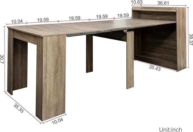 Pvillez Extendable Dining Table with Storage, 98" Modern Rectangular Table for 6-10 People (Barnwood)