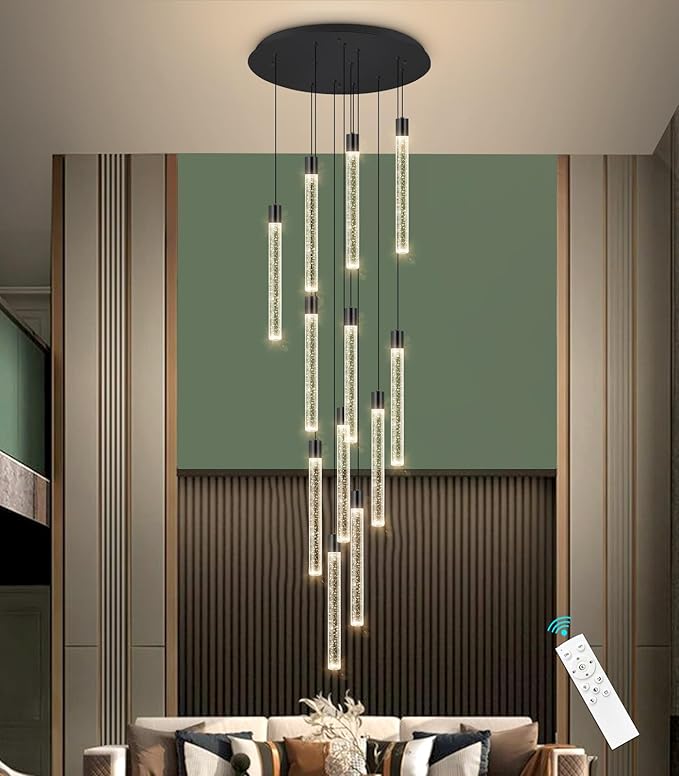 10-Lights Modern Chandelier for Staircase LED Dimmable Chandelier Crystal Chandelier Pendant Lights for High Ceiling Chandelier for Foyer