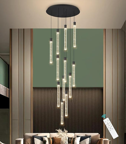 10-Lights Modern Chandelier for Staircase LED Dimmable Chandelier Crystal Chandelier Pendant Lights for High Ceiling Chandelier for Foyer