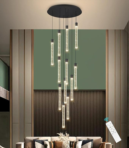 10-Lights Modern Chandelier for Staircase LED Dimmable Chandelier Crystal Chandelier Pendant Lights for High Ceiling Chandelier for Foyer