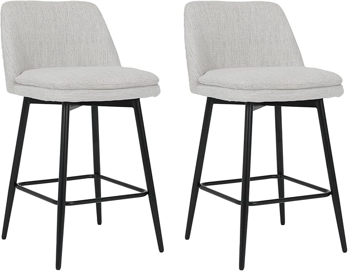 Modern Dining Chairs,Counter Height Swivel Bar Stools, 360° Swivel Upholstered Barstools with Solid Wood Frame, 26" Seat for Kitchen Island and Home Pub,Versatile Use,American Classic,White