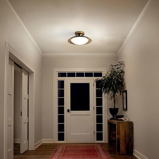 Dimmable Mid Century Modern Flush Mount Ceiling Light, Small LED Ceiling Light 5CCT 11.8in Black and Gold Kitchen Light Fxitures with Acrylic Shade for Hallway Entryway Bedroom Kitchen Laundry Room
