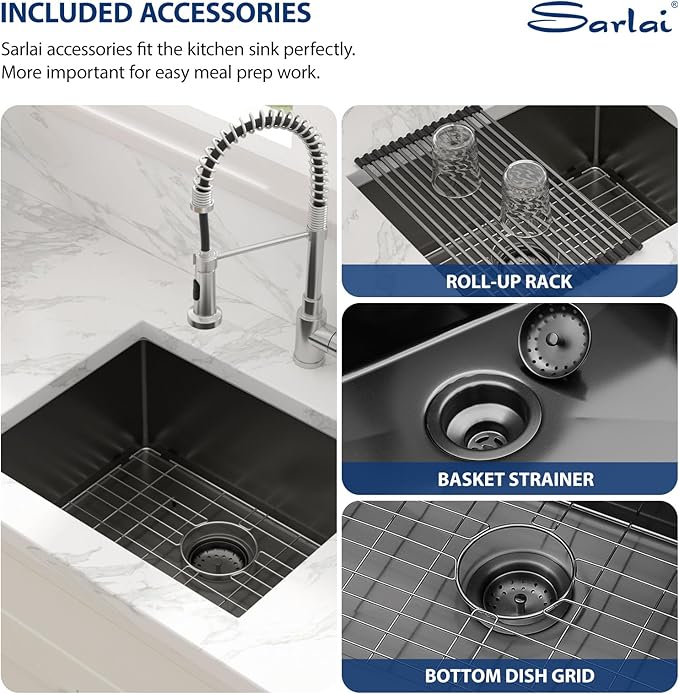 Sarlai Undermount Bar Sink Black - 23 x 18 inch Bar Prep Kitchen Sink Gunmetal Black 16 Gauge Stainless Steel 23X18 Single Bowl 10 Inch Deep Basin Sink
