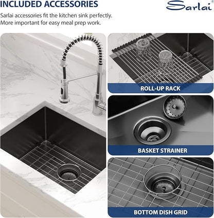 Sarlai Undermount Bar Sink Black - 23 x 18 inch Bar Prep Kitchen Sink Gunmetal Black 16 Gauge Stainless Steel 23X18 Single Bowl 10 Inch Deep Basin Sink