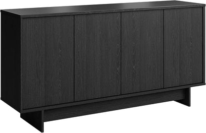 Prepac Finnley 61.5" Wide Sideboard Cabinet, Wood Entryway Sideboard with 2 Adjustable Shelves, Dining Room Buffet with 4 Doors, Living Room Accent Cabinet for Storage and Decorations, Black Oak