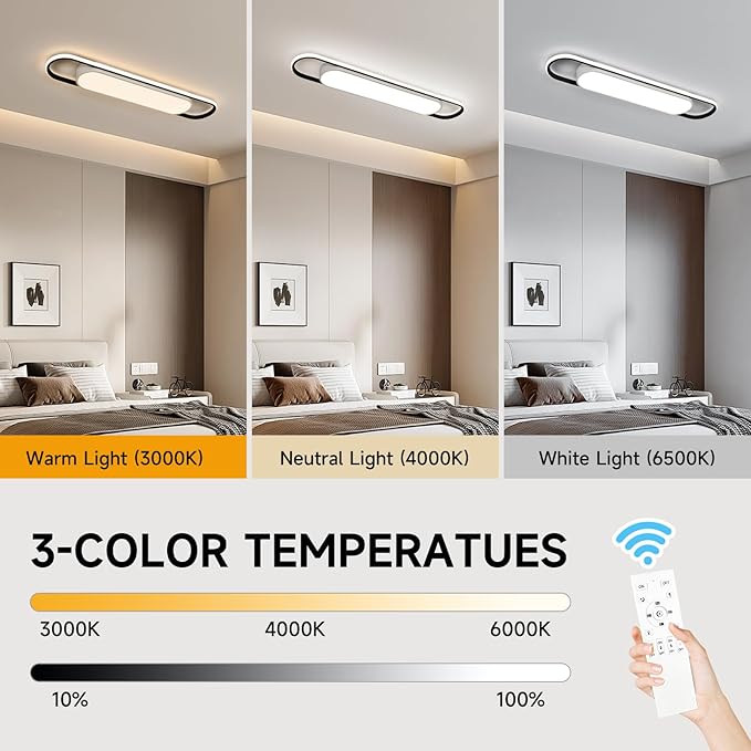 3Ft Smart LED Ceiling Lighting,50W High Brightness Linear Flush Mount Light Fixture,36.2" Dimmable Led Ceiling Lamp with Remote Control for Kitchen,Garage,Hallway,Laundry,Study Room.