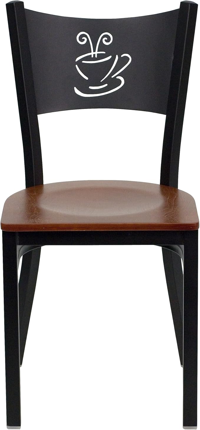 Flash Furniture HERCULES Series Black Coffee Back Metal Restaurant Chair - Cherry Wood Seat