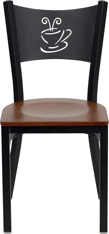 Flash Furniture HERCULES Series Black Coffee Back Metal Restaurant Chair - Cherry Wood Seat