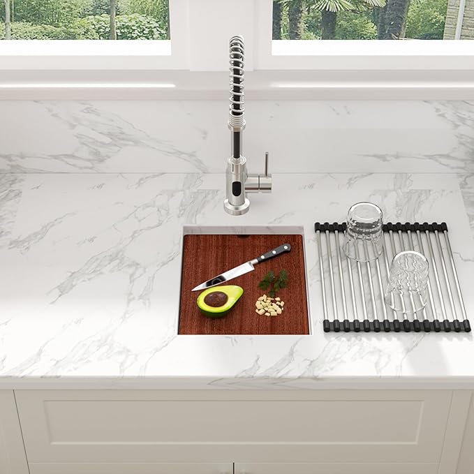 Sarlai 12 Bar Sink Undermount - 12 x 15 Inch Workstation Bar Prep Sink Undermount Single Bowl Tight Radius 16 Gauge Stainless Steel RV Sink Kitchen Sink Basin