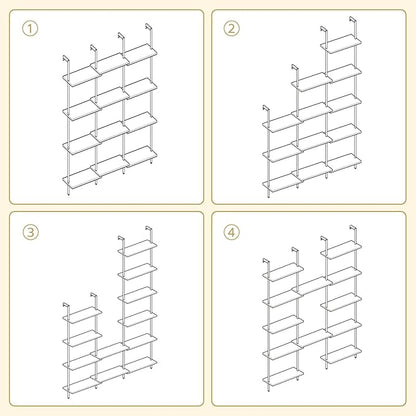 HOOBRO DIY Ladder Shelf, 6-Tier Wooden Wall Mounted Bookshelf, Narrow Gold Bookcase, Display Shelf, Storage Rack, Plant Stand, for Living Room, Bedroom, Study, Balcony, Marble and Gold DM651CJ01