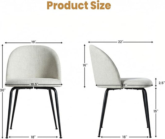Casaphoria Dining Chairs Set of 2, Modern Gray and Black Upholstered Accent Chairs with Metal Legs, Ergonomic Comfy Vanity Chair for Kitchen, Living Room, and Bedroom