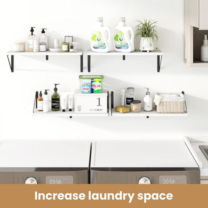 Heimlove Floating Book Shelves for Wall,23.6 Inches Wall Bookshelf Mounted Display&Storage Wood Shelves for Kitchen Bathroom Laundry Living Room,Set of 3,White