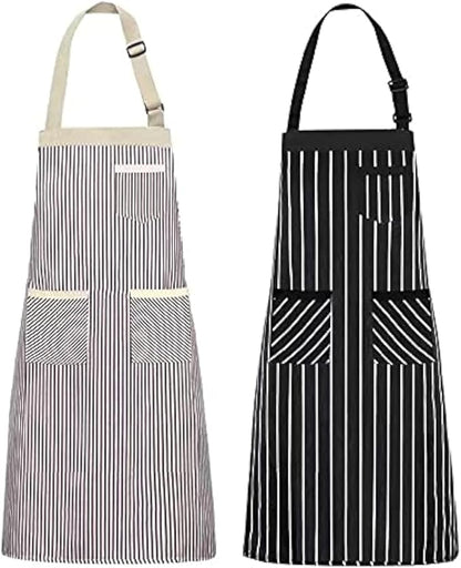 NLUS 2 Pack Kitchen Cooking Aprons, Adjustable Bib Soft Chef Apron with 3 Pockets for Men Women (Umber/Black)