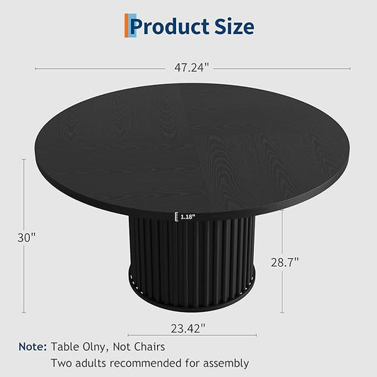 GarveeHome 47Inch Round Dining Table for 4-6 People, Black Dining Room Table with Sturdy Waveform Metal Pedestal Base, Industrial Circle Kitchen Table for Dining Room, Kitchen