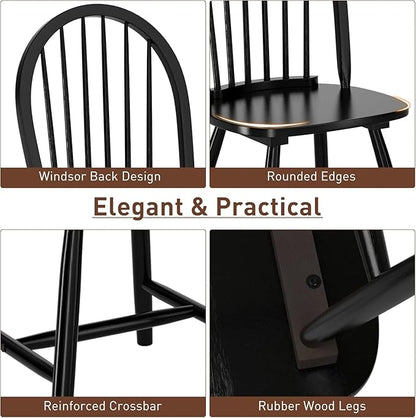 SIMOE Black Dining Chairs Set of 2, Windsor Wooden Dining Chairs with Spindle Back, H-Shaped Crossbars, Morden and Mid Century Kitchen Chairs for Dining Room Farmhouse Kitchen Island