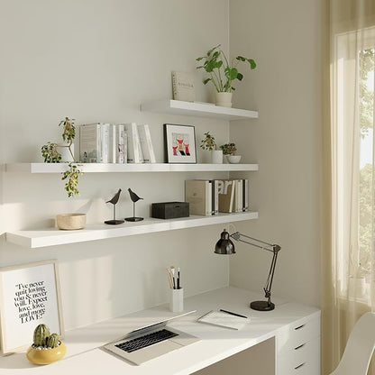 12 Inch Deep Floating Shelves for Wall 2 Pack Floating Shelfs Large Storage Space Wall Decor Display Shelf for Bathroom Living Room Bedroom Kitchen 48" W x 12" D x 1.2" H White