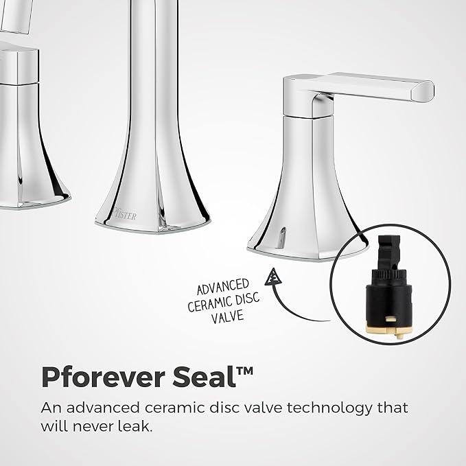 Pfister Vaneri 8-Inch Widespread 2-Handle 3-Hole Bathroom Sink Faucet with Push & Seal Drain, NSF Certified Water-Efficient, Polished Chrome Finish for Vanity LF049VRICC