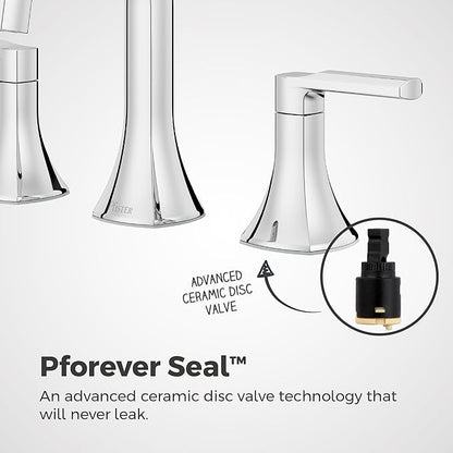 Pfister Vaneri 8-Inch Widespread 2-Handle 3-Hole Bathroom Sink Faucet with Push & Seal Drain, NSF Certified Water-Efficient, Polished Chrome Finish for Vanity LF049VRICC