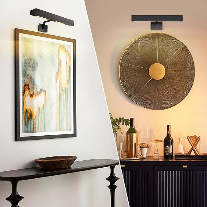 18" Picture Light Black Picture Light Hardwired, 2-Light Bronze Art Lights Dimmable Frame Lights for Wall, 3000k Gallery Light Art Frame Light 270° Gallery Lamp for Bathroom, Living Room, Hallway