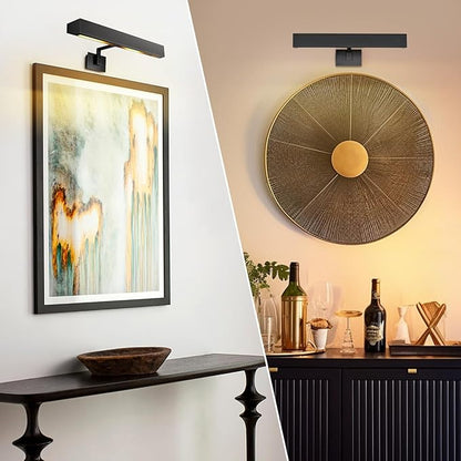 18" Picture Light Black Picture Light Hardwired, 2-Light Bronze Art Lights Dimmable Frame Lights for Wall, 3000k Gallery Light Art Frame Light 270° Gallery Lamp for Bathroom, Living Room, Hallway