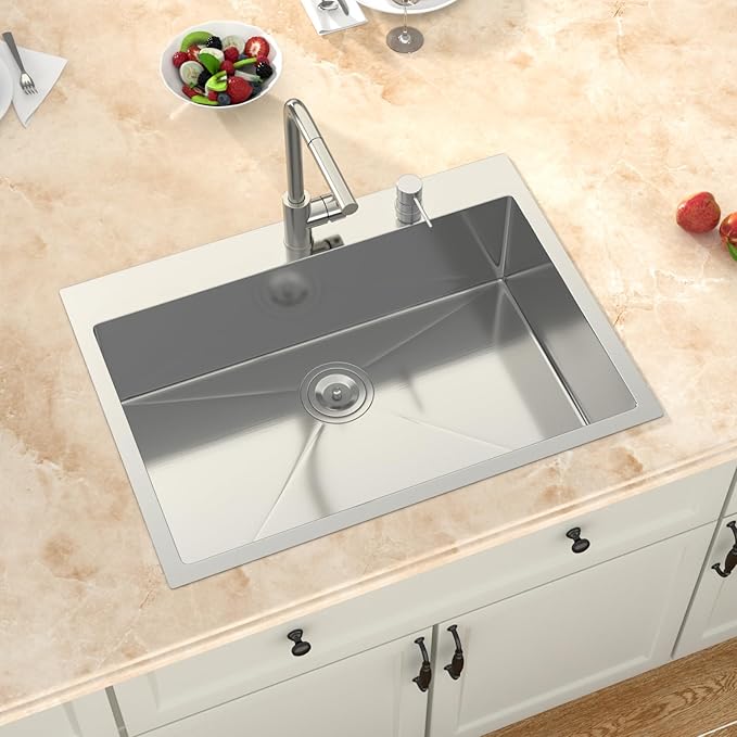30 Inch Drop In Kitchen Sink -Meryiao 30x22 Stainless Steel Sinks Topmount 16 Gauge 304 Handmade Single Bowl Kitchen Sink 9" Deep With Assembly