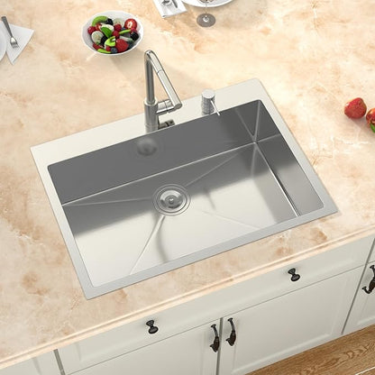 30 Inch Drop In Kitchen Sink -Meryiao 30x22 Stainless Steel Sinks Topmount 16 Gauge 304 Handmade Single Bowl Kitchen Sink 9" Deep With Assembly