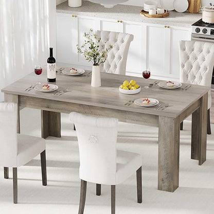 GarveeHome Dining Table for 4-6, Rectangular Dining Room Table with Large Table Top, Farmhouse Wood Dining Dinner Table for Dining Room, Kitchen, Living Room, Retro Gray