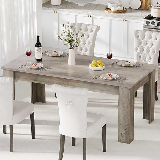 GarveeHome Dining Table for 4-6, Rectangular Dining Room Table with Large Table Top, Farmhouse Wood Dining Dinner Table for Dining Room, Kitchen, Living Room, Retro Gray