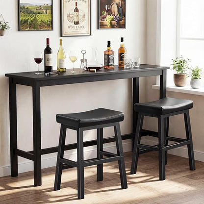 WINAZ Modern Backless Bar Stools Set of 2, 24 Inch Counter Height Stools with Footrest, Matte Finish Metal Legs, Padded Faux Leather Kitchen Island Chairs, Space Saving Stationary Design, Black
